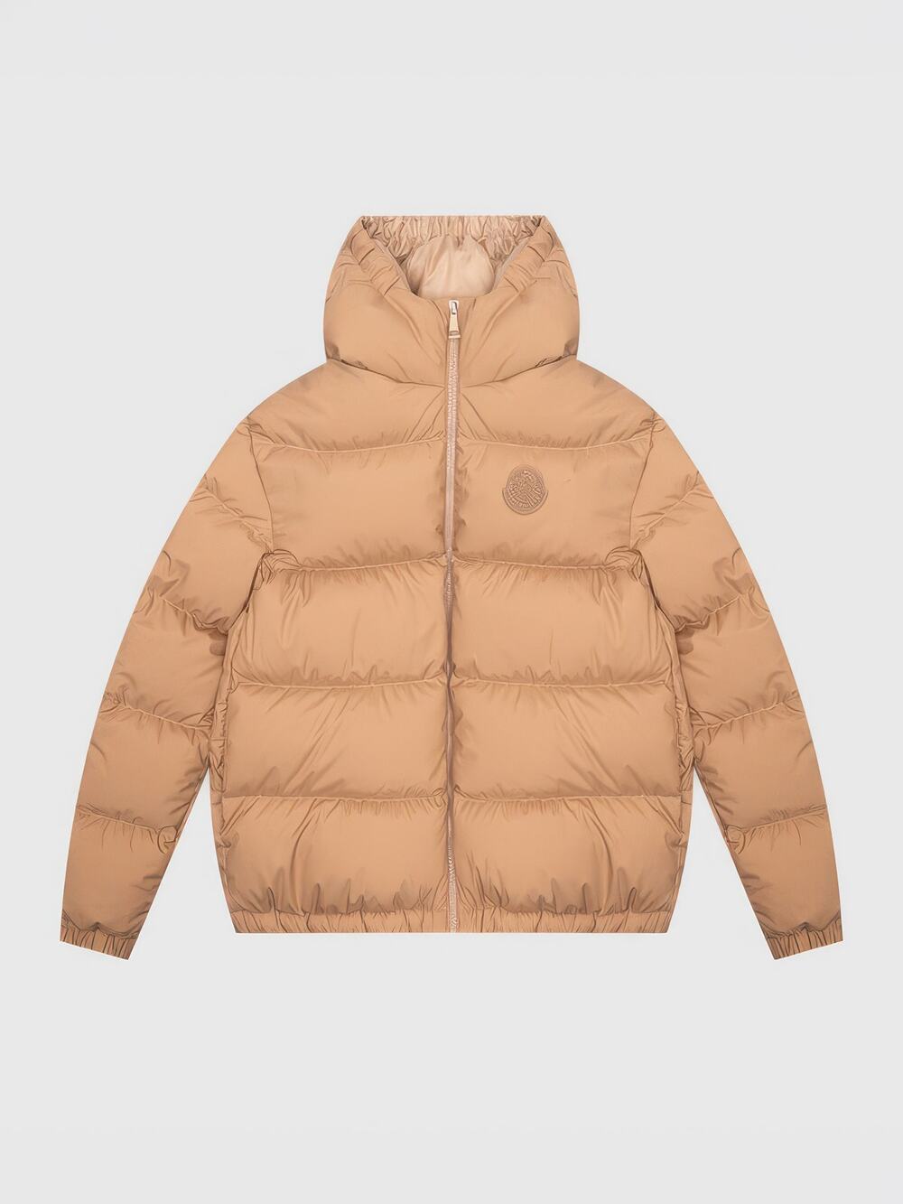 Moncler Girls Claritia Down Puffer Jacket Light Brown 10A Crystal Logo NWT